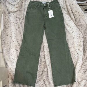 Zenana Sage Green Casual Jeans Raw Hem